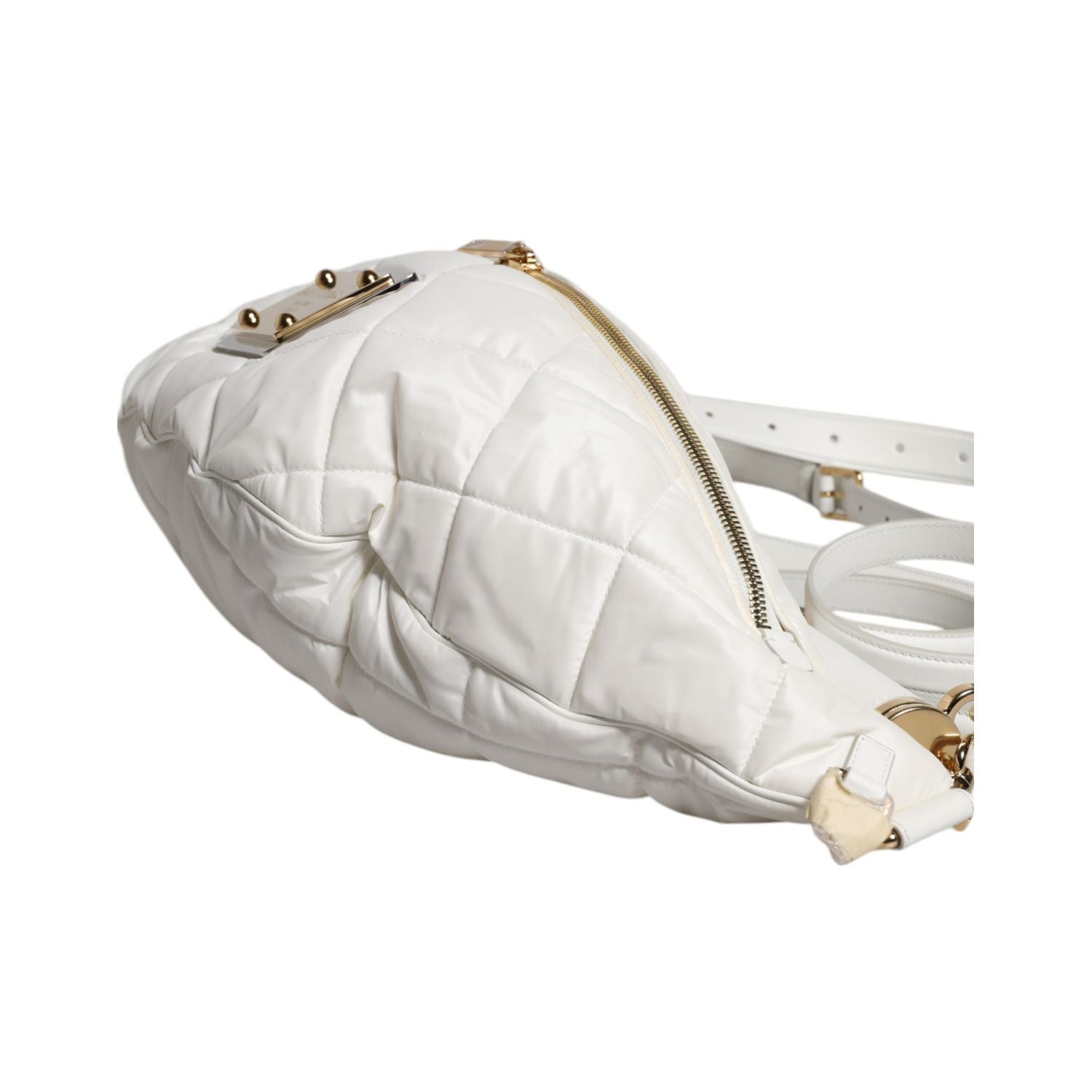 Dolce & Gabbana White Quilted Logo Plaque Belt Waist Fanny Pack Bag