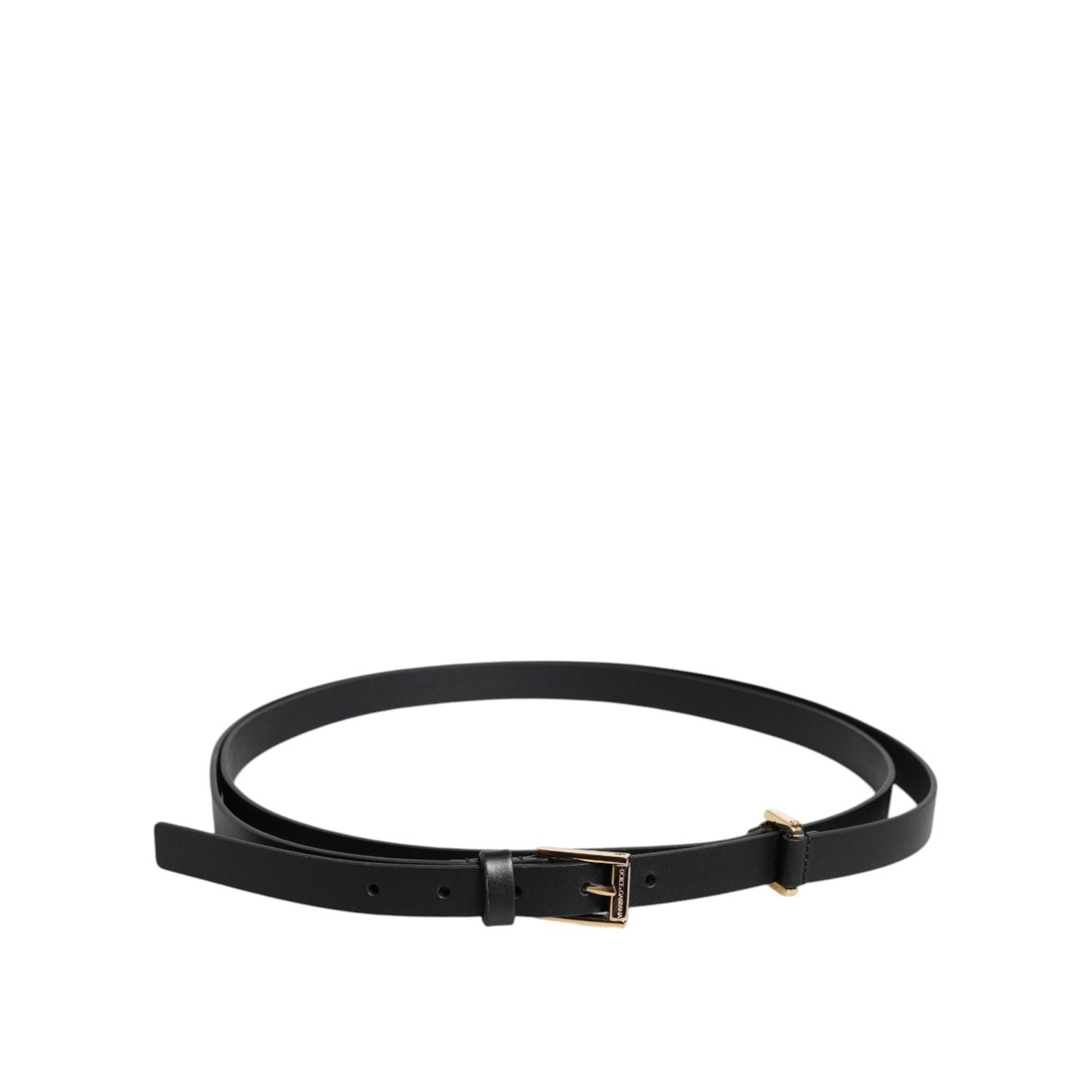 Dolce & Gabbana Black Calf Leather Gold Metal Buckle Belt