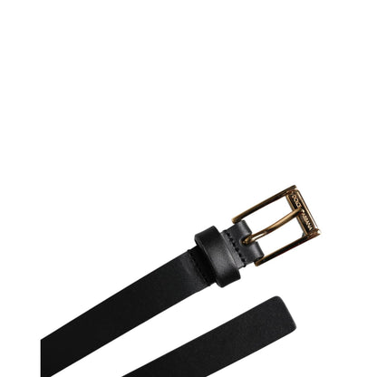 Dolce & Gabbana Black Calf Leather Gold Metal Buckle Belt
