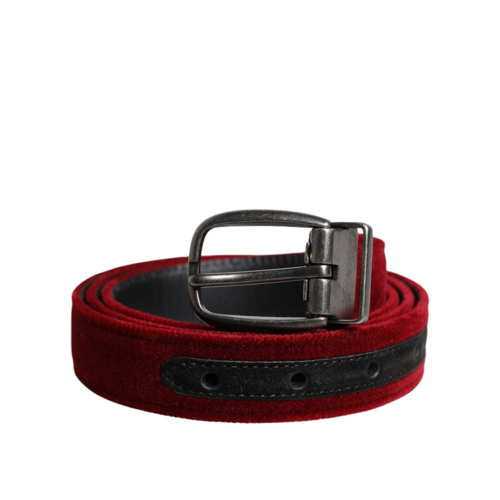 Dolce & Gabbana Red Velvet Black Metal Buckle Logo Belt