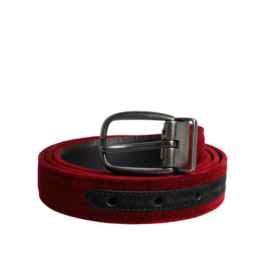 Dolce & Gabbana Red Velvet Black Metal Buckle Logo Belt