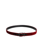 Dolce & Gabbana Red Velvet Black Metal Buckle Logo Belt