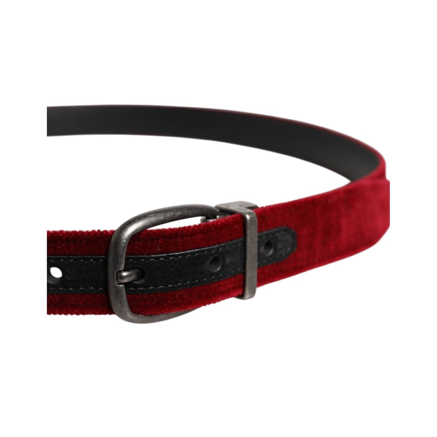 Dolce & Gabbana Red Velvet Black Metal Buckle Logo Belt