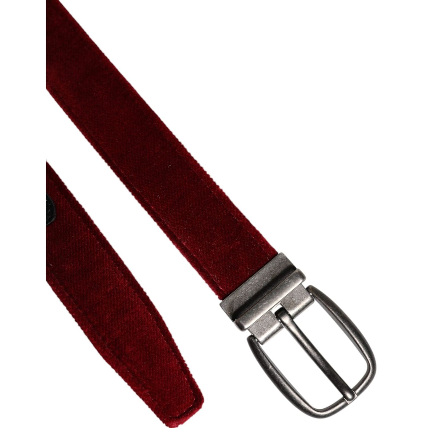 Dolce & Gabbana Red Velvet Black Metal Buckle Logo Belt
