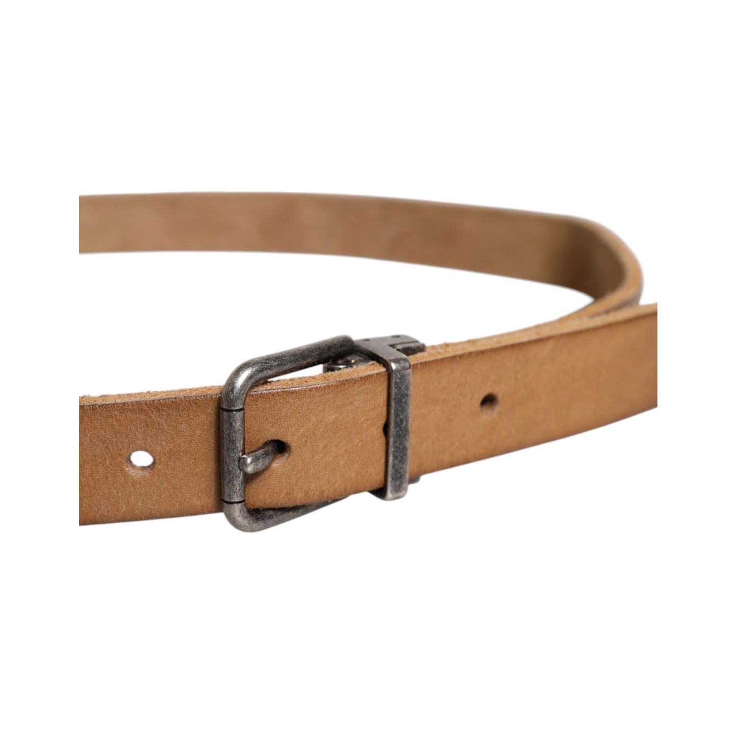 Dolce & Gabbana Brown Leather Silver Tone Metal Buckle Belt
