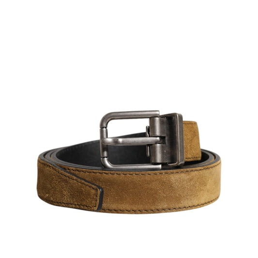Dolce & Gabbana Brown Velvet Leather Logo Buckle Belt