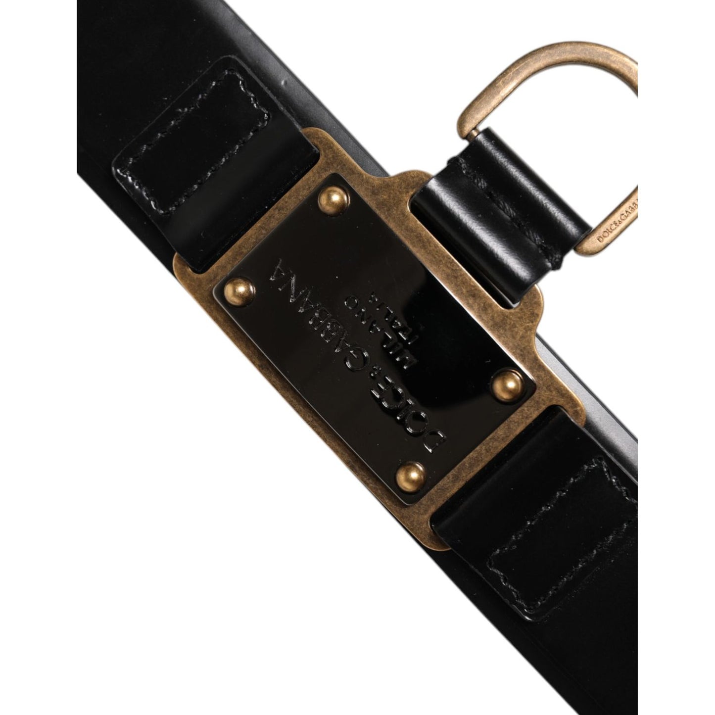 Dolce & Gabbana Black Leather DG Logo Plaque Buckle Belt