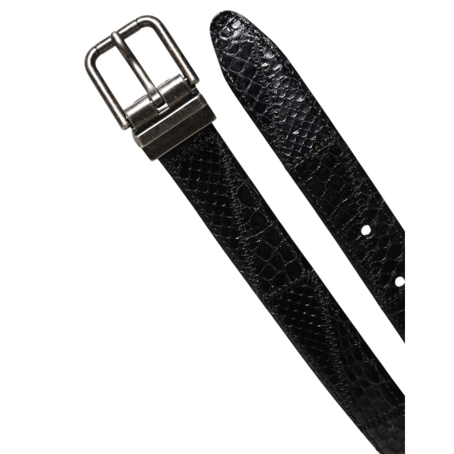 Dolce & Gabbana Black Exotic Leather Metal Logo Buckle Belt