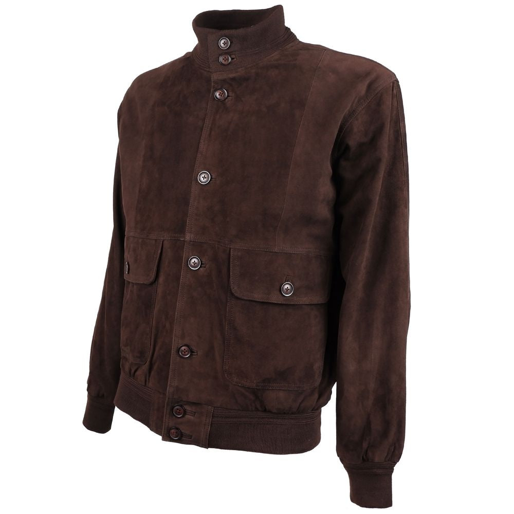 Emilio Romanelli Brown Calfskin Men Bomber Jacket