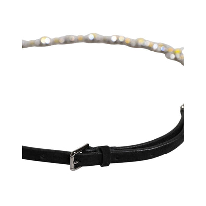 Dolce & Gabbana Black Leather Daisy Crystal Embellish Waist Belt