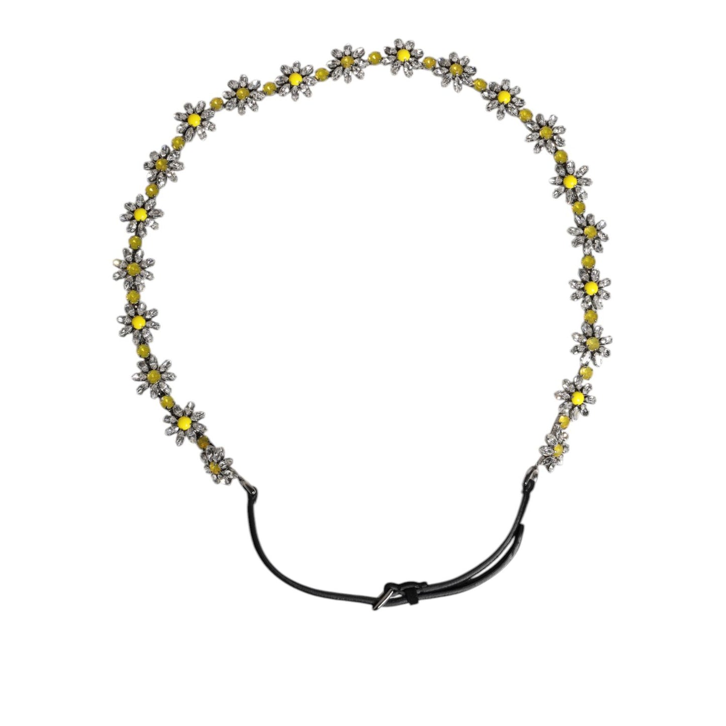 Dolce & Gabbana Black Leather Daisy Crystal Embellish Waist Belt