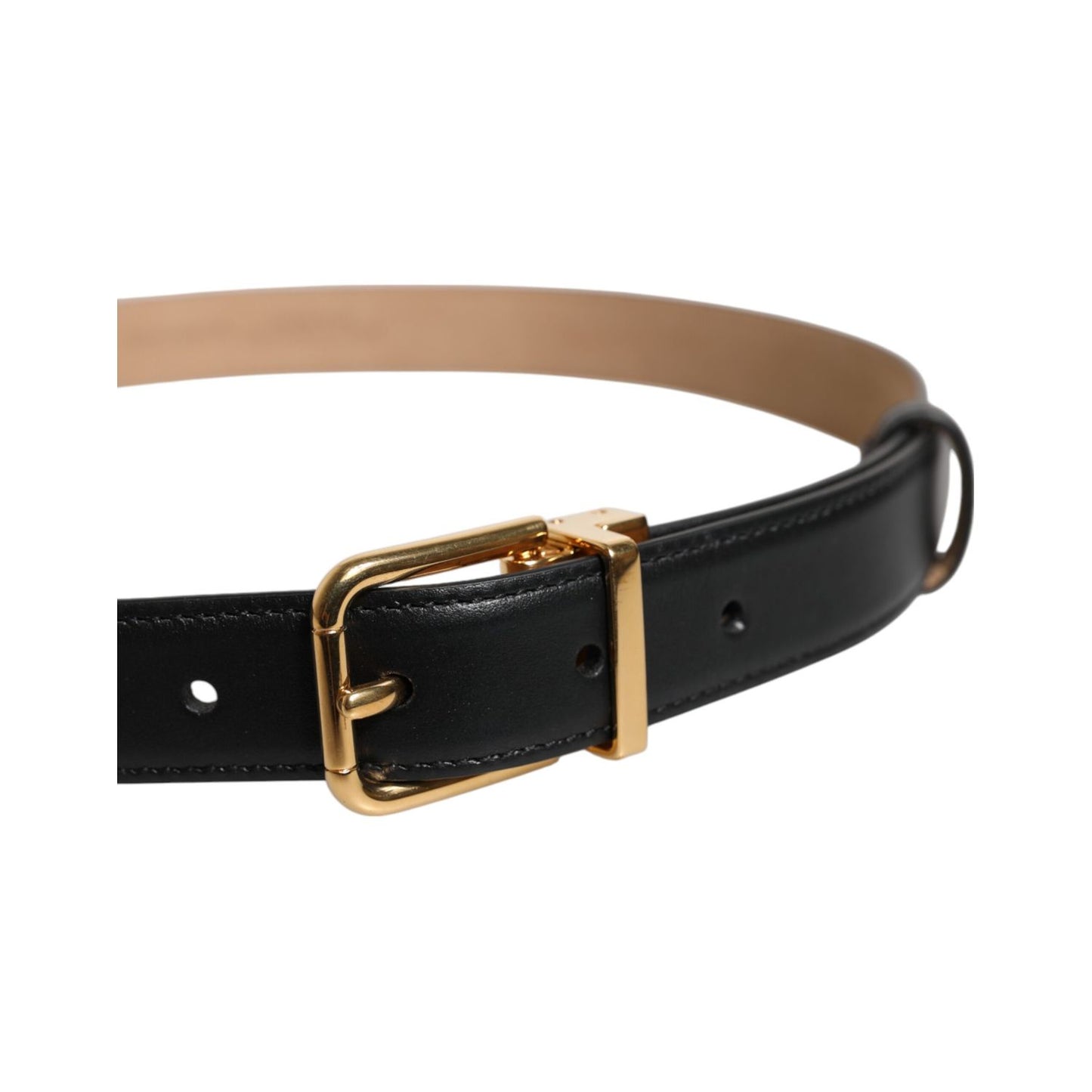 Dolce & Gabbana Black Leather Logo Metal Waist Buckle Belt