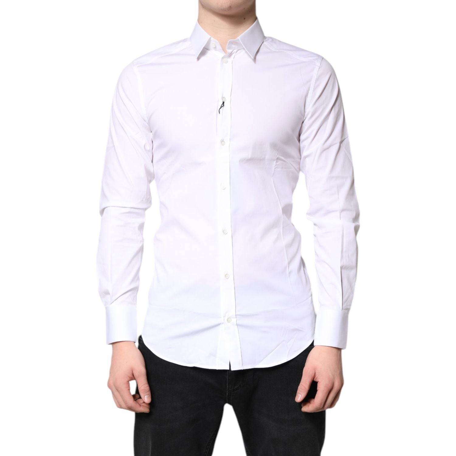 Dolce & Gabbana White Cotton Stretch GOLD Dress Formal Shirt