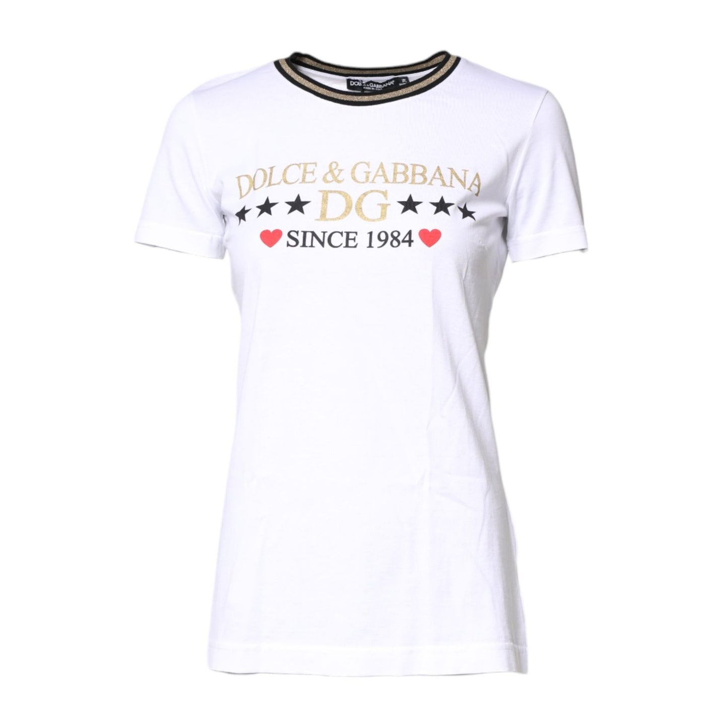 Dolce & Gabbana White Graphic Print Cotton Crew Neck T-shirt