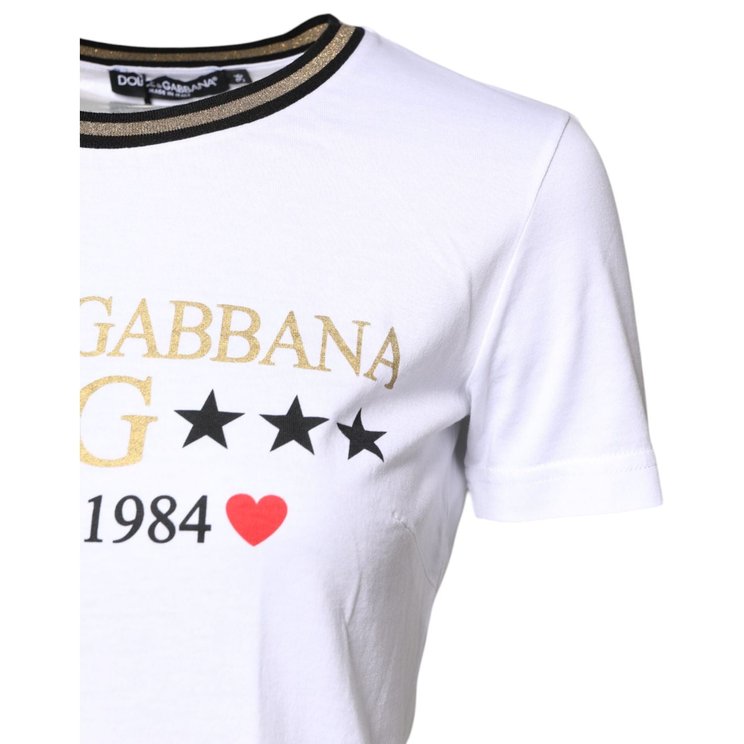 Dolce & Gabbana White Graphic Print Cotton Crew Neck T-shirt