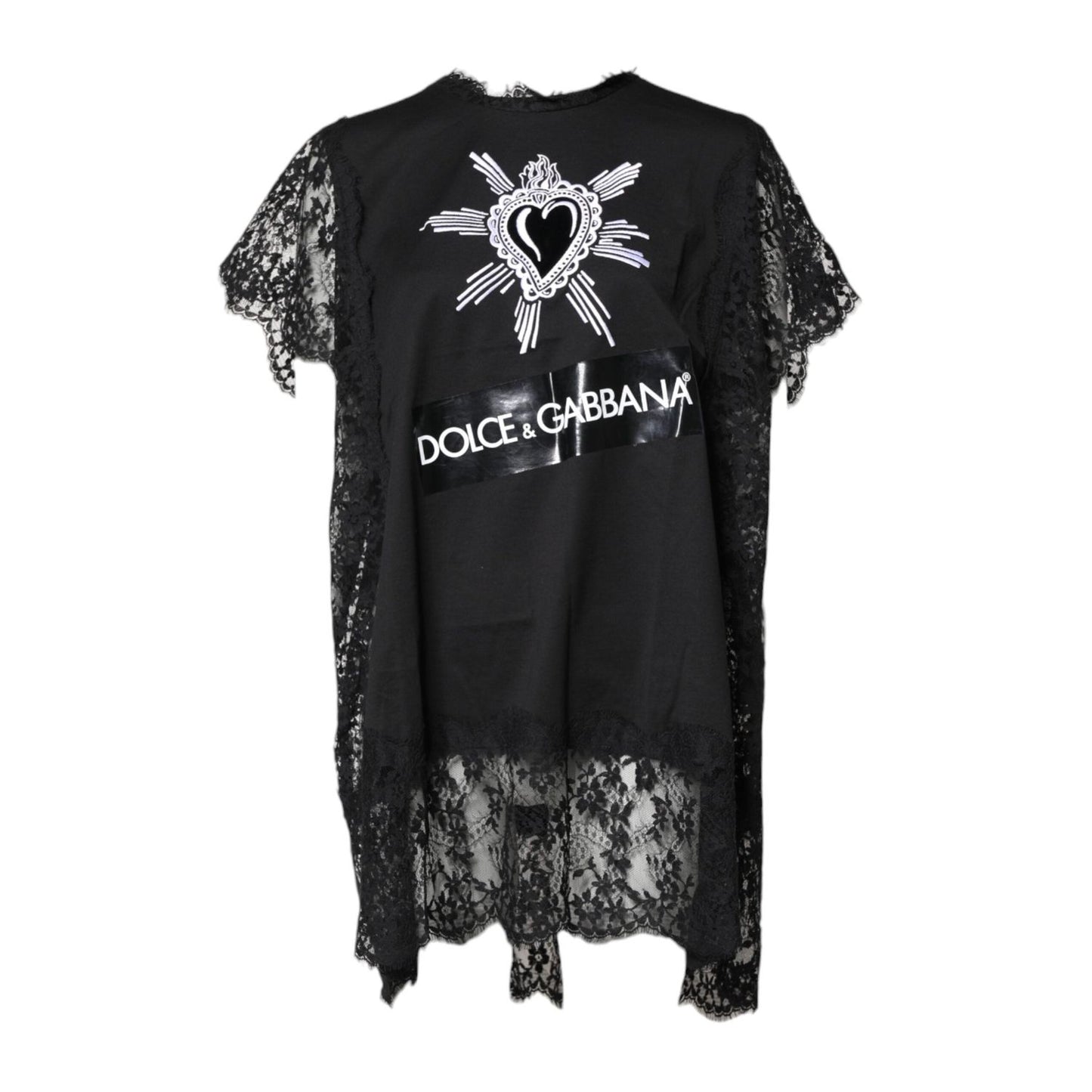 Dolce & Gabbana Black Lace Sheer Sacred Heart Crew Neck Top TSH878586-40