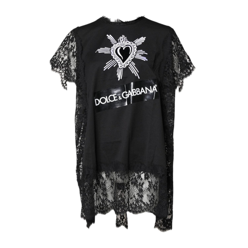 Dolce & Gabbana Black Lace Sheer Sacred Heart Crew Neck Top TSH878586-40