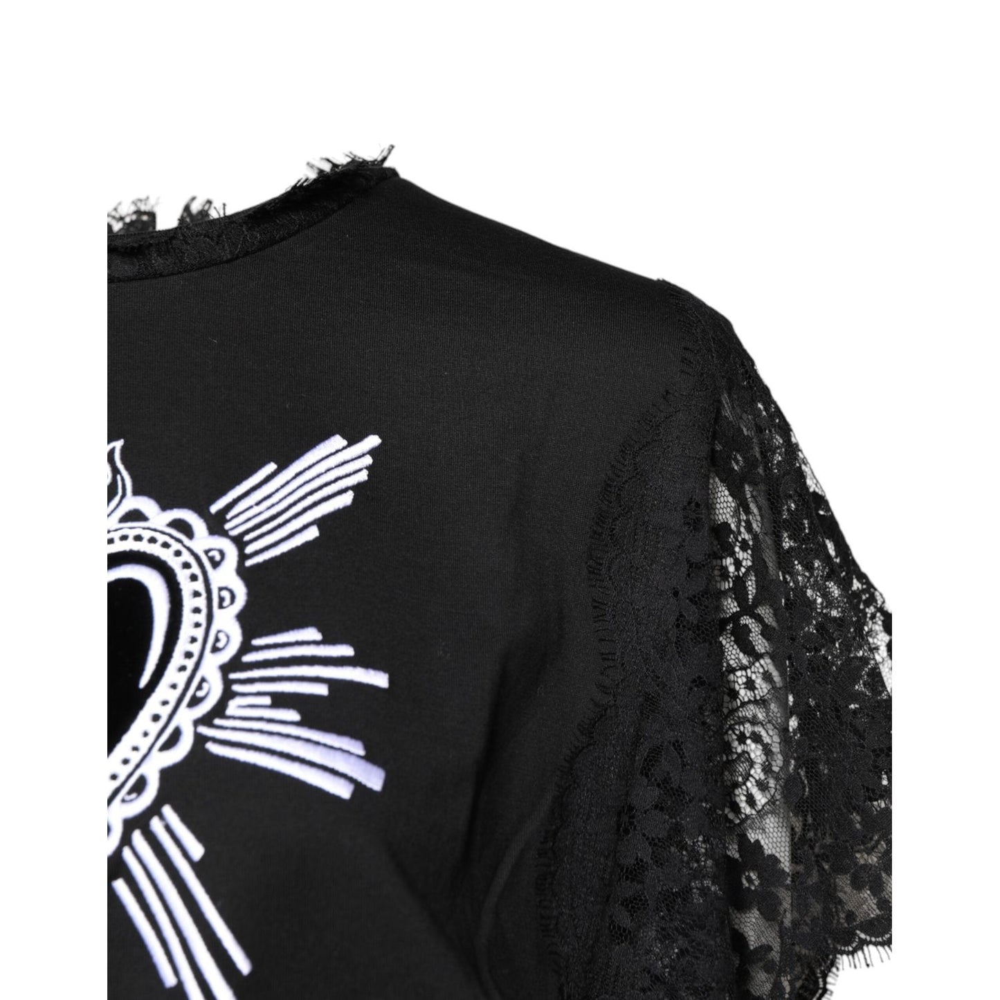 Dolce & Gabbana Black Lace Sheer Sacred Heart Crew Neck Top TSH878586-40