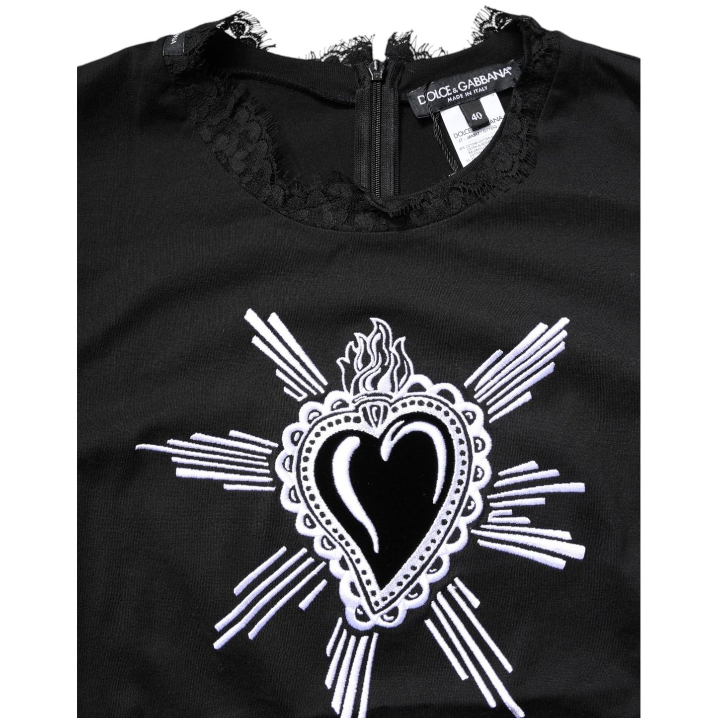 Dolce & Gabbana Black Lace Sheer Sacred Heart Crew Neck Top TSH878586-40