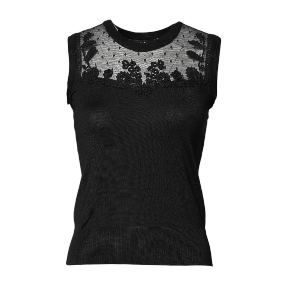Dolce & Gabbana Black Lace Sheer Crew Neck Sleeveless Top TSH878587-36