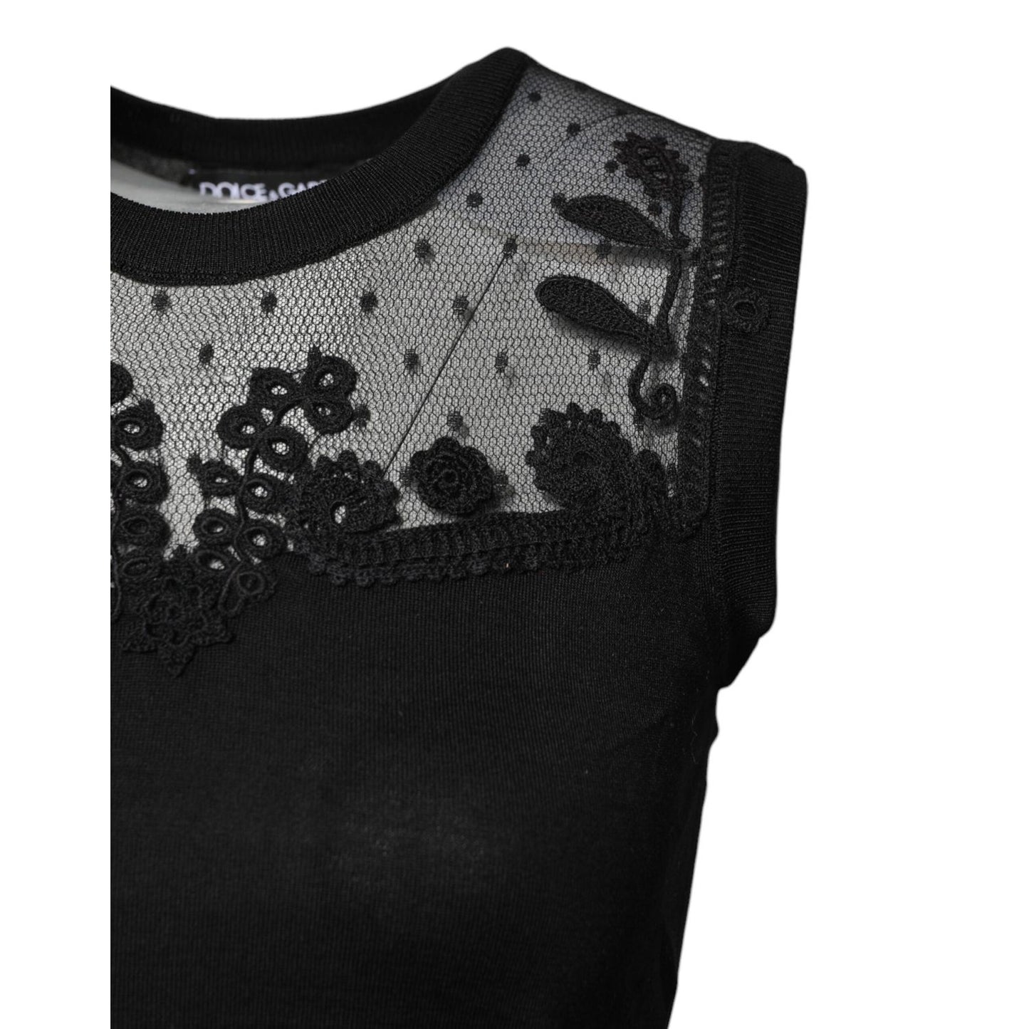 Dolce & Gabbana Black Lace Sheer Crew Neck Sleeveless Top TSH878587-36