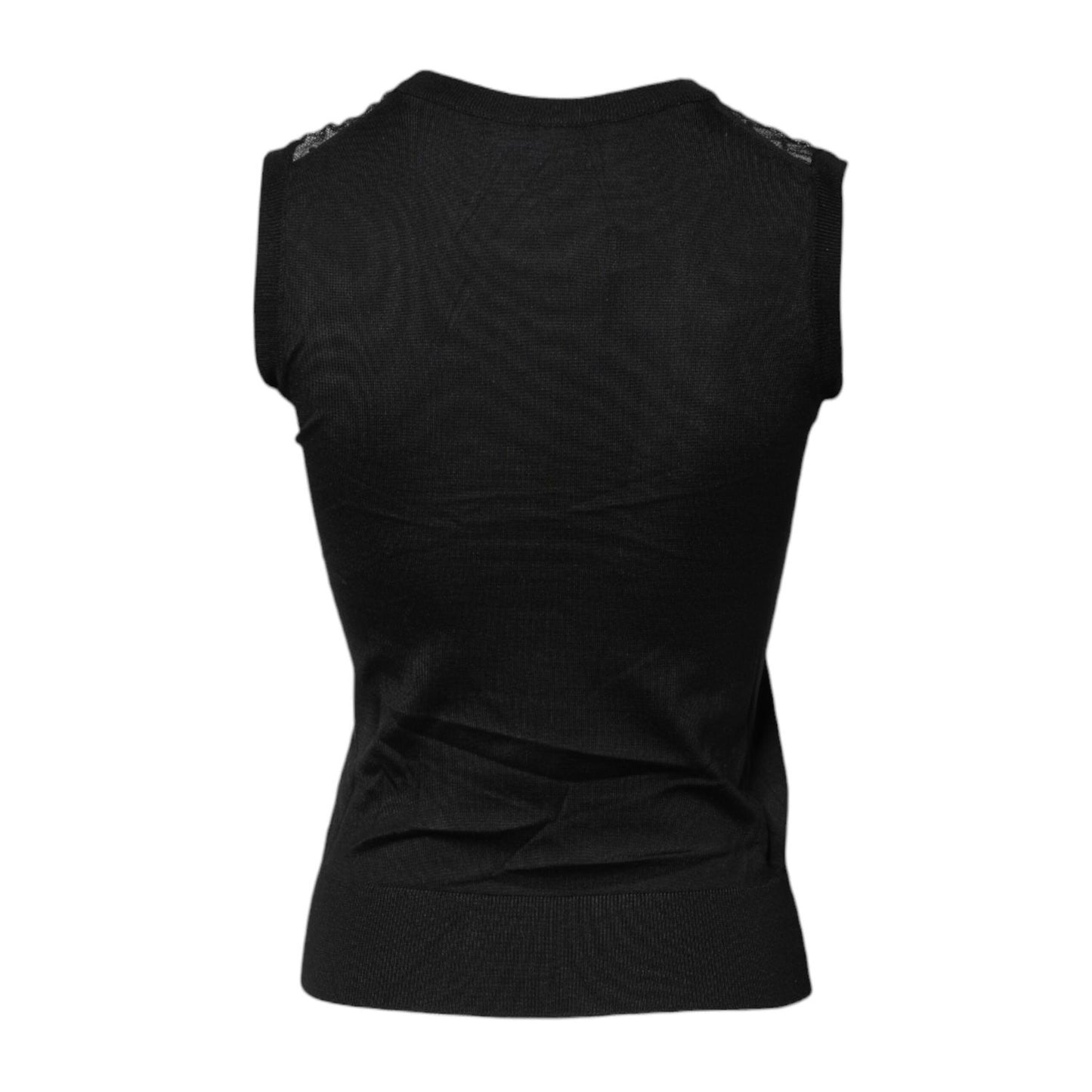 Dolce & Gabbana Black Lace Sheer Crew Neck Sleeveless Top TSH878587-36