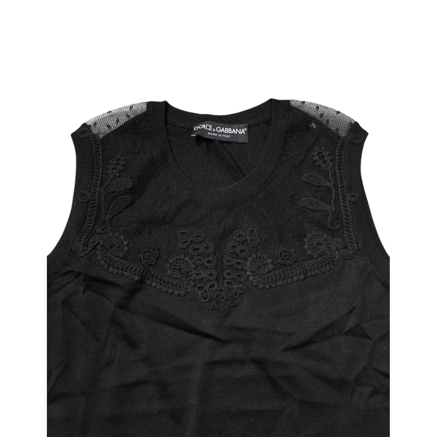 Dolce & Gabbana Black Lace Sheer Crew Neck Sleeveless Top TSH878587-36