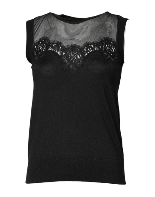 Dolce & Gabbana Black Lace Sheer Crew Neck Sleeveless Top TSH878592-38