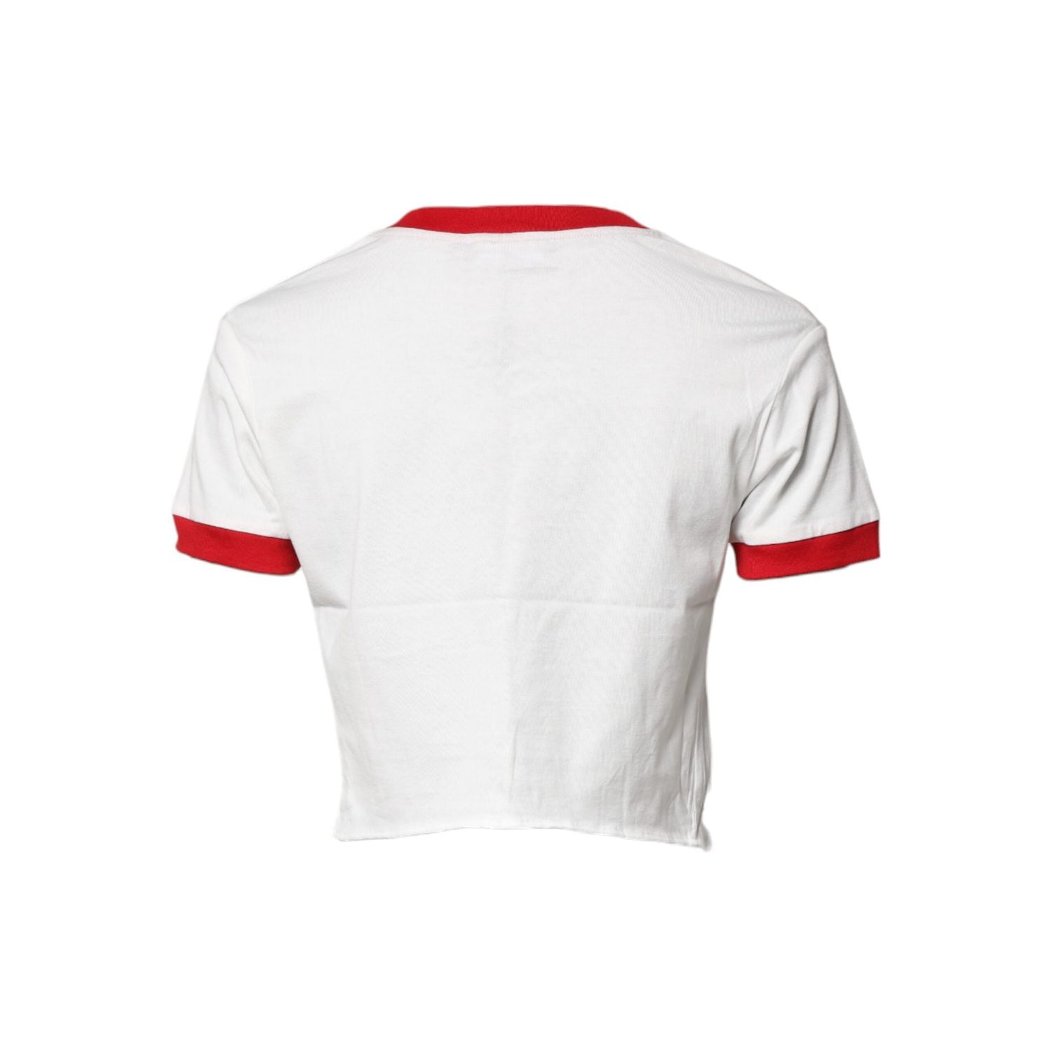 Dolce & Gabbana White Printed Round Neck Cropped Top T-shirt