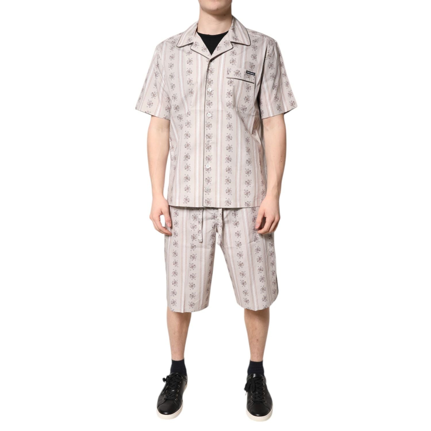 Dolce & Gabbana Beige Floral Print Cotton Men Pajama Set Sleepwear