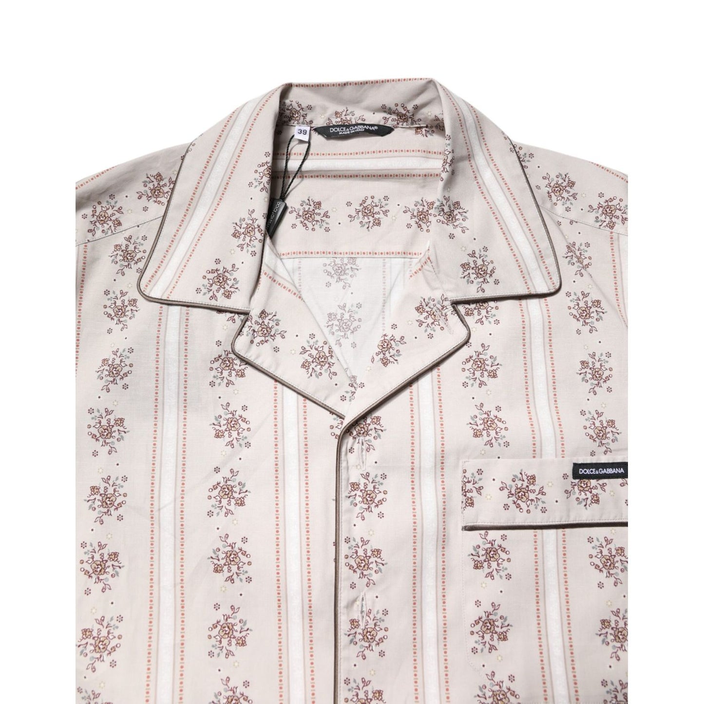 Dolce & Gabbana Beige Floral Print Cotton Men Pajama Set Sleepwear