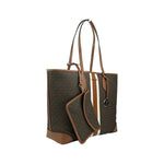 Michael Kors Eva Large Stripe Travel Tote Bag Plus Pouch Brown 79988