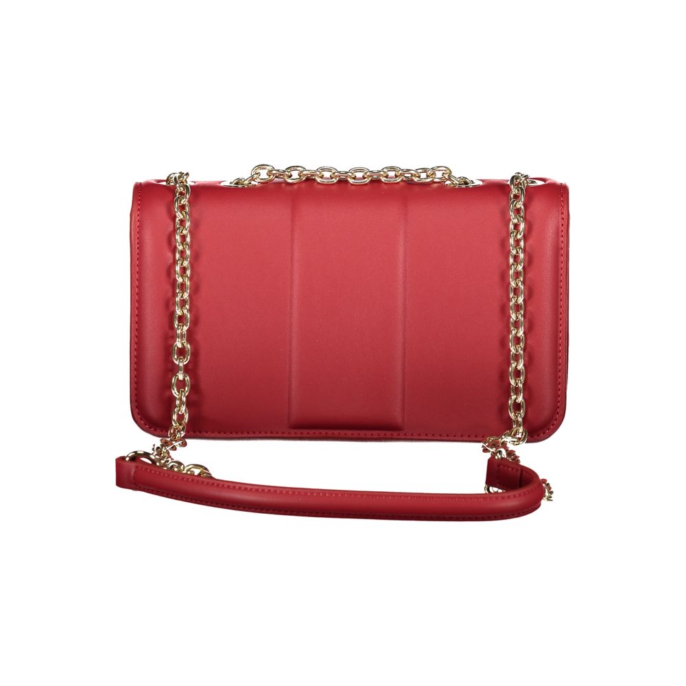 Mario Valentino Red Polyethylene Women Handbag with chain shoulder strap, elegant and bold design for fashion-forward individuals.