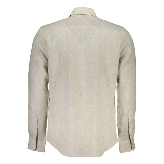 North Sails Beige Linen Men Shirt North Sails Gray