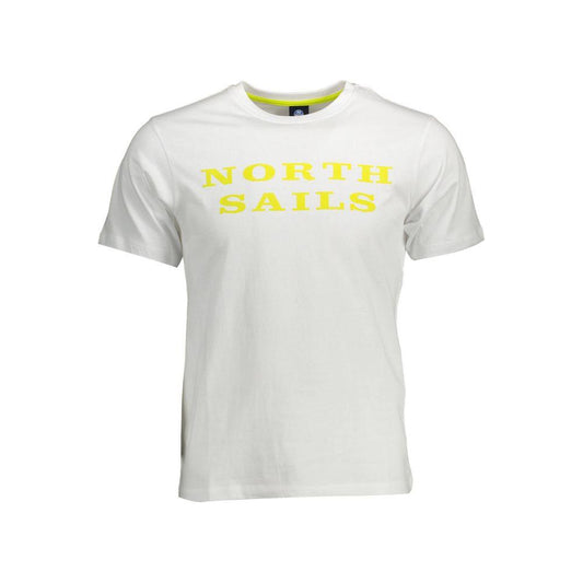 North Sails white cotton men's t-shirt with bold print and logo, round neck, and short sleeves, perfect for casual fashion.
