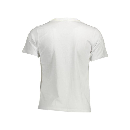 Back view of North Sails white cotton men's t-shirt with round neck and short sleeves. High-quality casual wear for modern trendsetters.