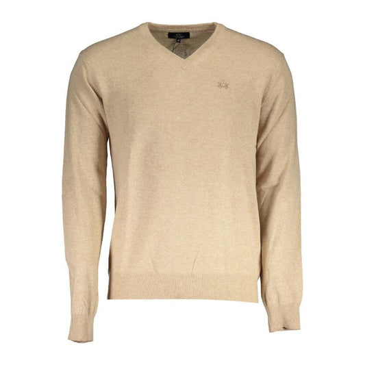 La Martina Beige Wool Men Sweater La Martina Tan