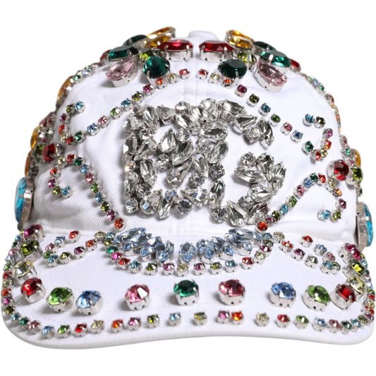 Dolce & Gabbana White Multicolor Crystal Embellish Baseball Cap