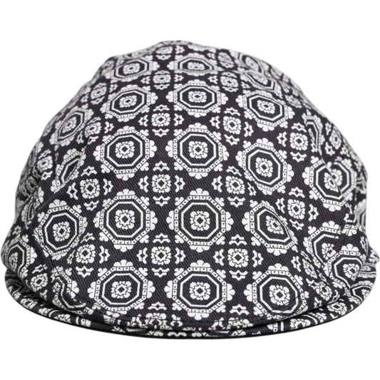 Dolce & Gabbana Black White Printed Newsboy Capello Cabbie Hat