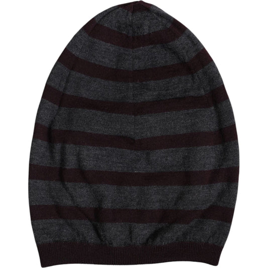 Dolce & Gabbana Gray Striped Wool Knitted Winter Beanie Hat