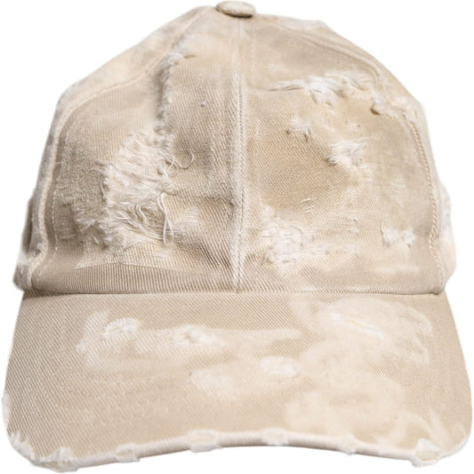 Dolce & Gabbana Beige Tattered Cotton 6 Panels Baseball Cap