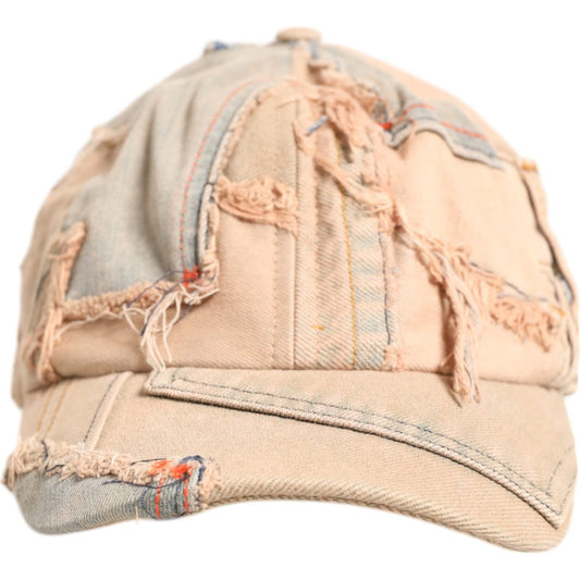 Dolce & Gabbana Beige Tattered Cotton 6 Panels Baseball Cap