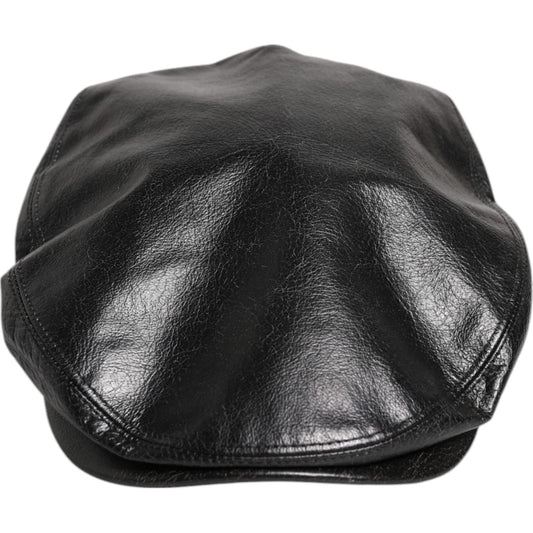 Dolce & Gabbana Black Calf Newsboy Capello Cabbie Hat