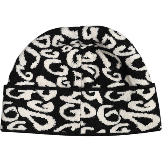 Dolce & Gabbana Black White Wool Knitted Winter Beanie Hat