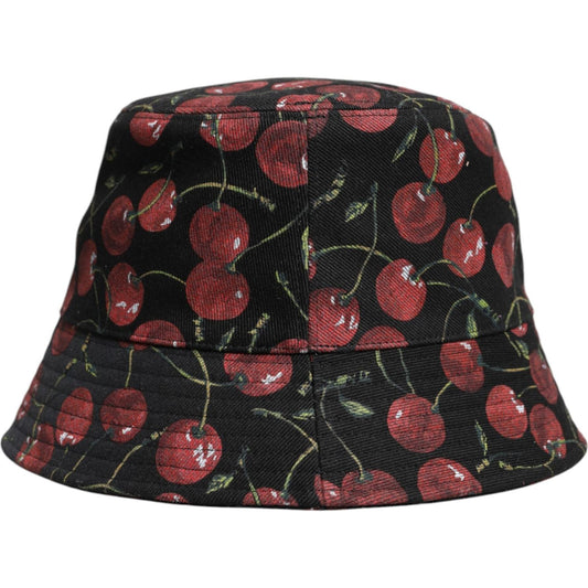 Dolce & Gabbana Black Cotton Printed Wide Brim Bucket Hat