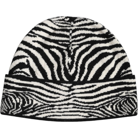 Dolce & Gabbana Black White Zebra Knitted Winter Beanie Hat