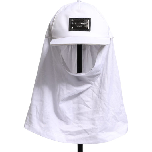 Dolce & Gabbana White Cotton DG Logo Plaque Baseball Balaclava Cap