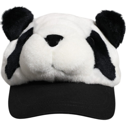 Dolce & Gabbana Black White Panda Fur Women Baseball Cap