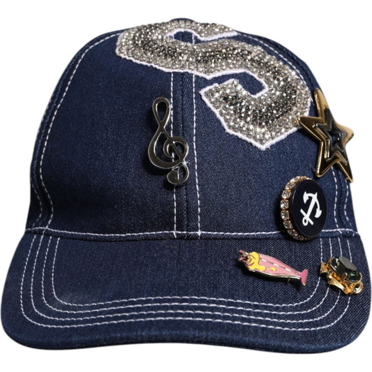 Dolce & Gabbana Blue Crystal Embellishment Baseball Cap