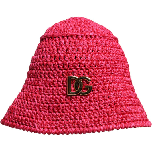 Dolce & Gabbana Red Cotton Crochet DG Logo Bucket Hat